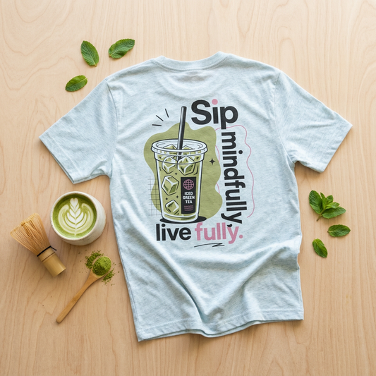 Sip Mindfully live fully T-Shirt | Iced Matcha Graphic Tee