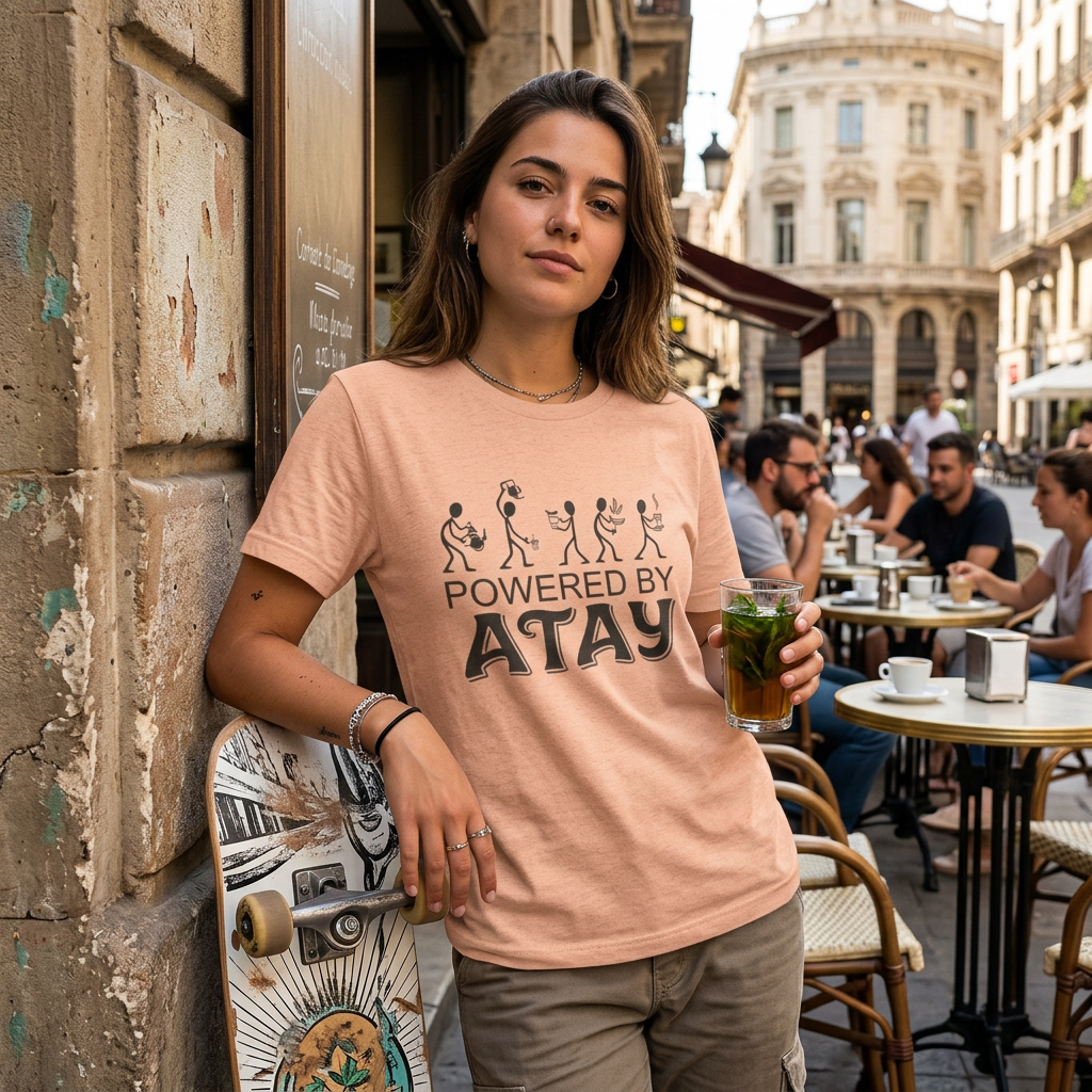 Powered by Atay T-Shirt | Evolution Stick Figure Graphic Tee